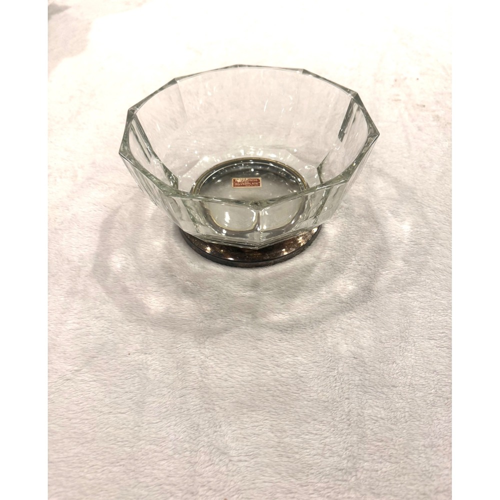 Vintage Italian Crystal Decagon Bowl with Silverplate Base Made in Italy Faceted - Picture 1 of 9